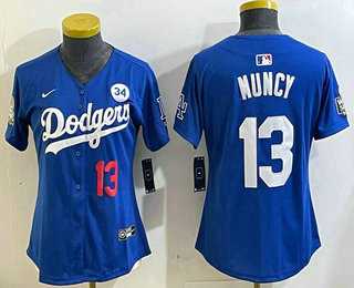 Women%27s Los Angeles Dodgers #13 Max Muncy Number Blue 2024 World Series With Fernando 34 Fashion Limited Stitched Jersey